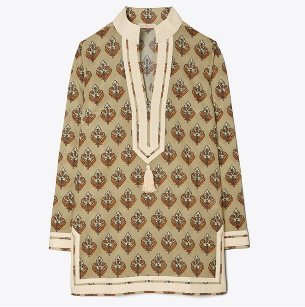 Tory burch printed tassel tunic printed beach coverup pave block l